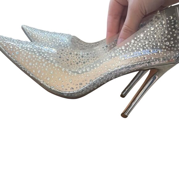 Steve Madden Women's 6.5 Rhinestone Clear Pointed Toe 4.5 In Heels - Picture 6 of 10